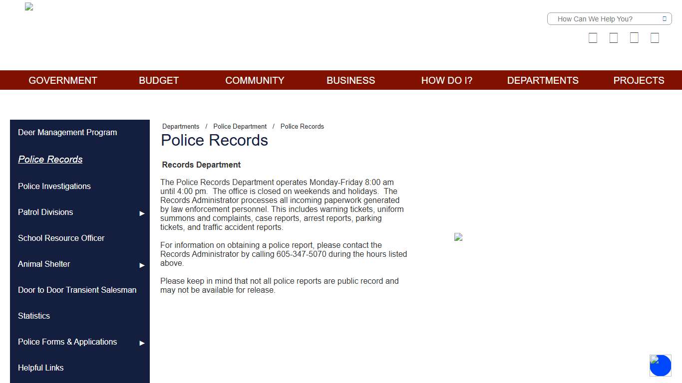 Official Website of the City of Sturgis, SD - Police Records