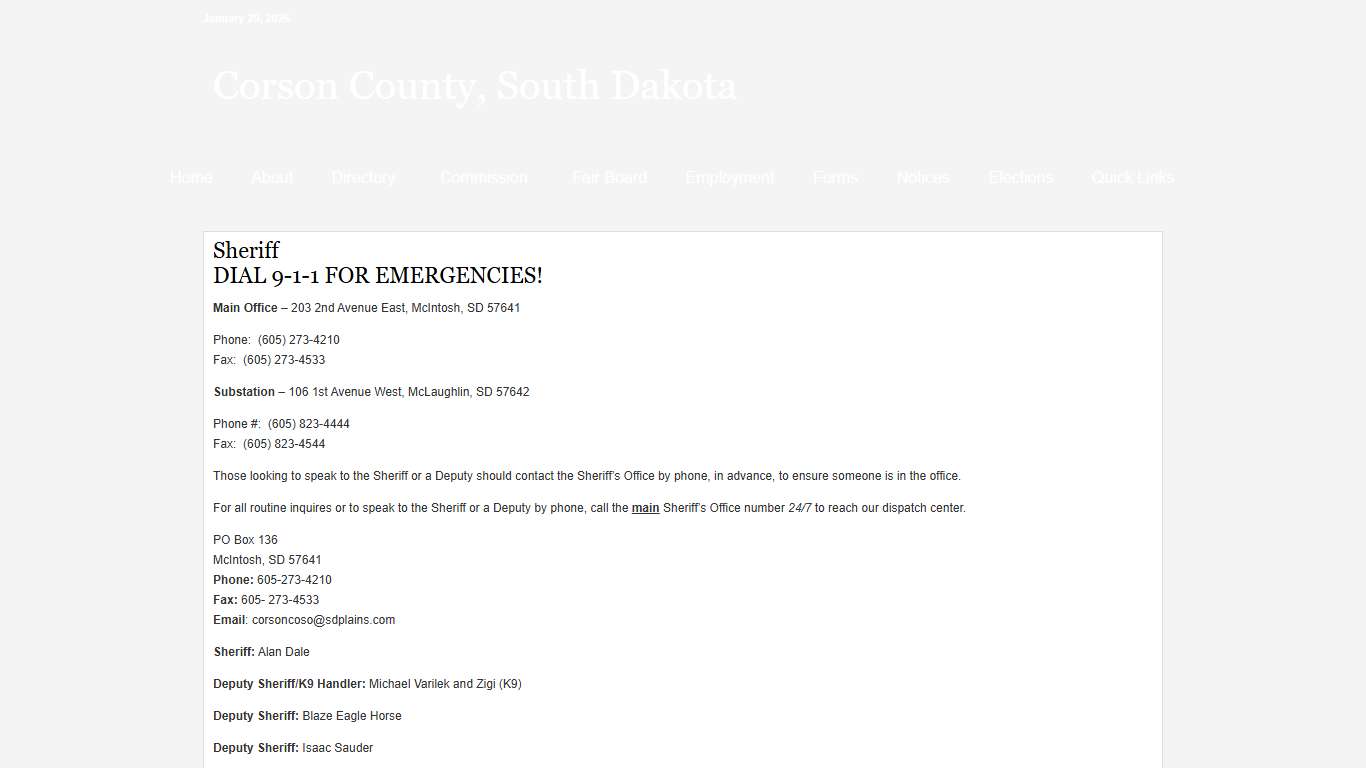 Sheriff - Corson County, South Dakota